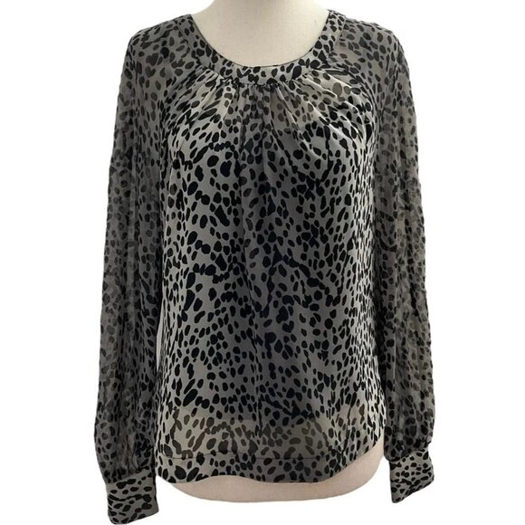 Jennifer Lopez Sheer Animal Print Blouse Open Back Long Sleeve Lightweight L - Picture 1 of 8